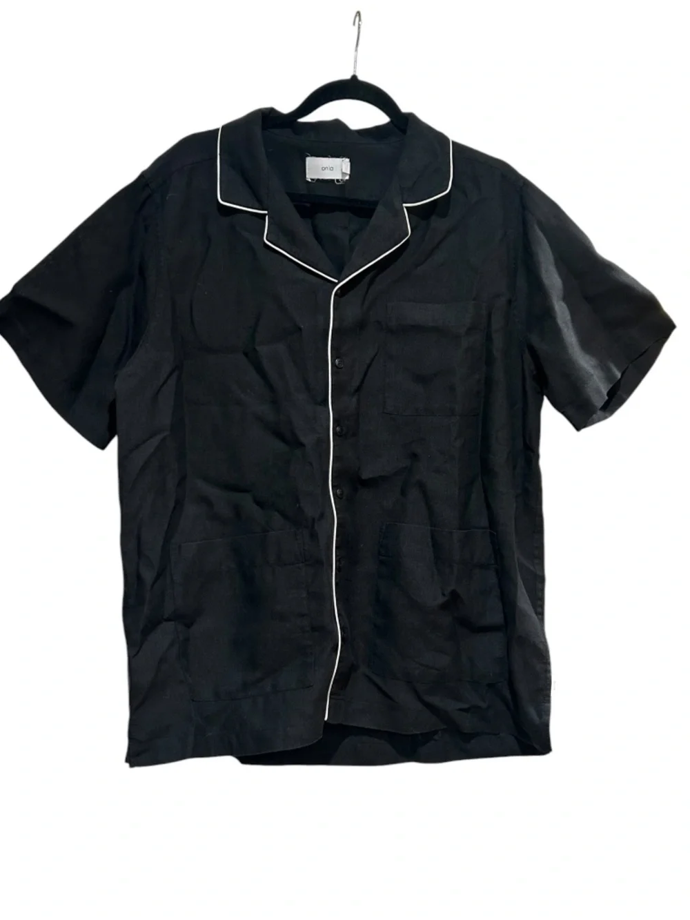 Onia Black Linen Short Sleeve Shirt Men's Size L Large Linen